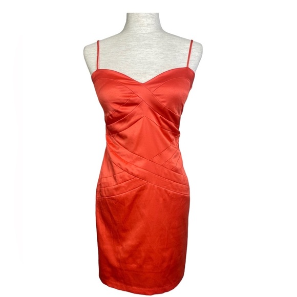 Bisou Bisou Michelle Bohbot Orange Cocktail Party Formal Mini Bodycon Dress Sz 4 - Picture 1 of 7